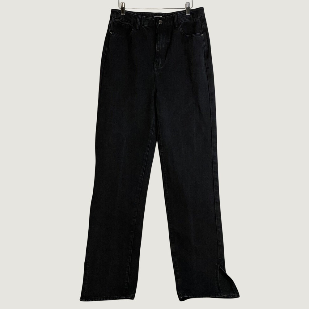 PrettyLittleThing Jeans Women 8 Black High Waist Side Slit Straight Leg Denim